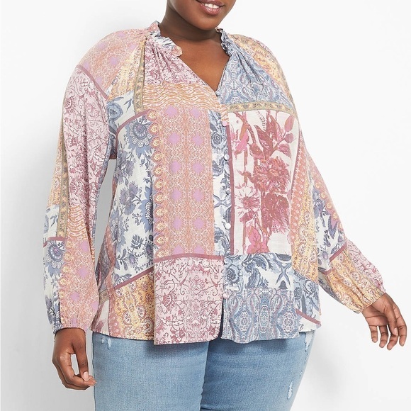 Lane Bryant Classic Long-Sleeve Ruffle Split-Neck Button-Down Shirt - Size 14/16 - Picture 3 of 10